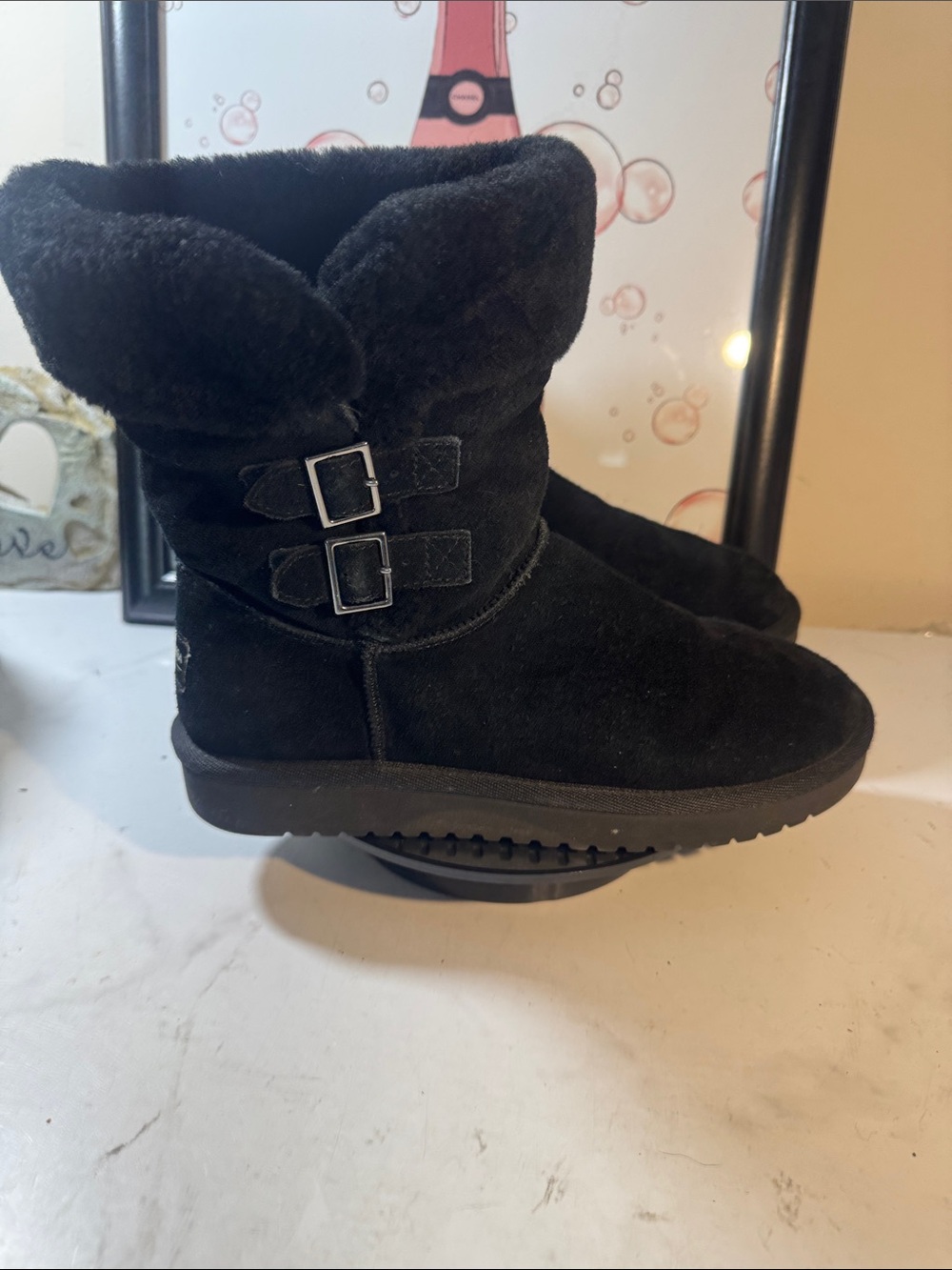 Koolaburra by Ugg Black Suede Winter Boots with Double Buckles Women’s 7